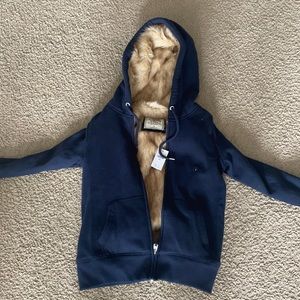 Brand new Abercrombie fur lined navy blue size small woman’s hoodie